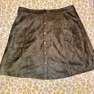 Green suede button up skirt